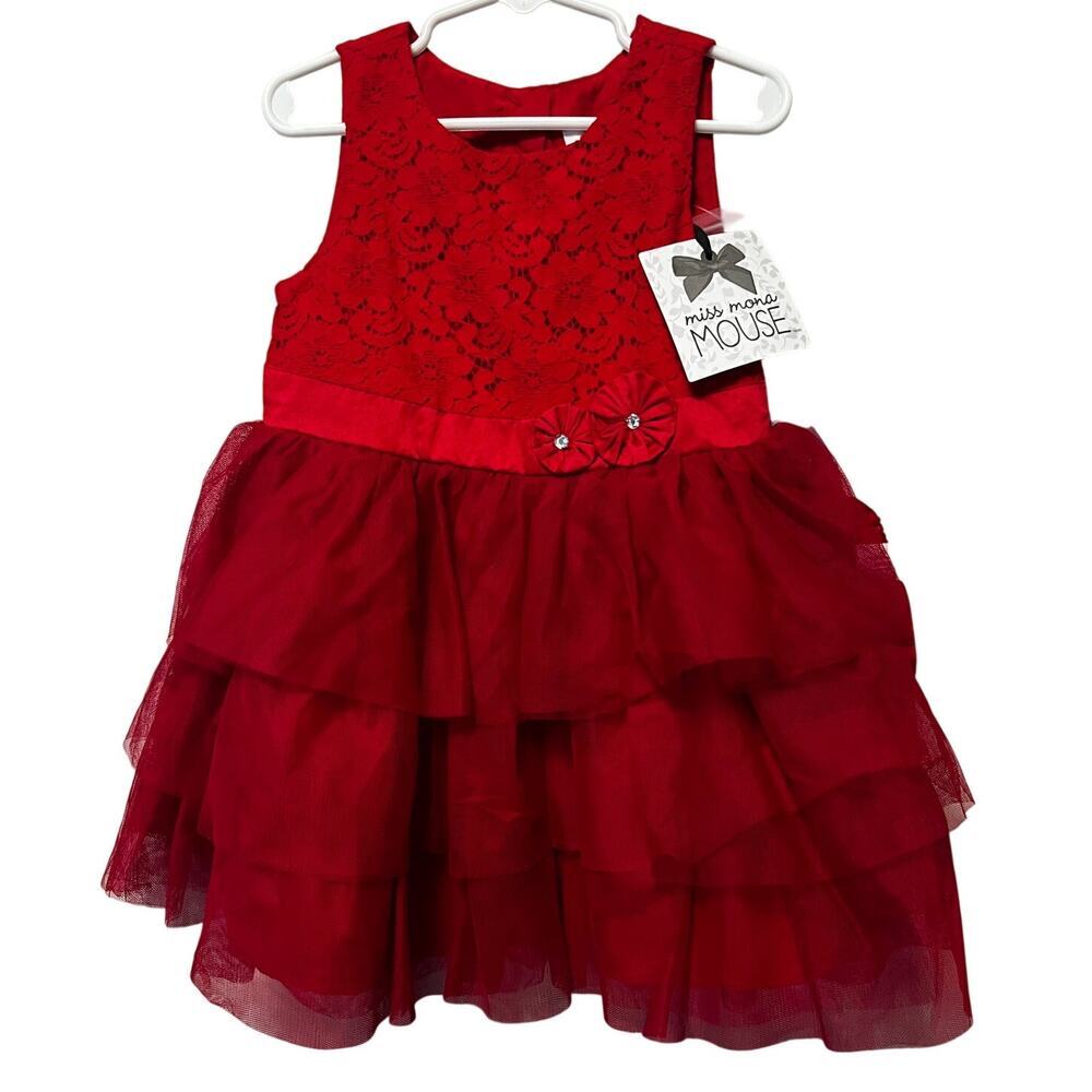 Miss Mona Mouse Dress Size 4T Red Lace Tiered Tulle Ruffle New with Tags